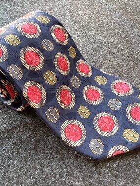 Erreuno Milano Silk Tie Blue Red Geometric Pattern Italian Necktie